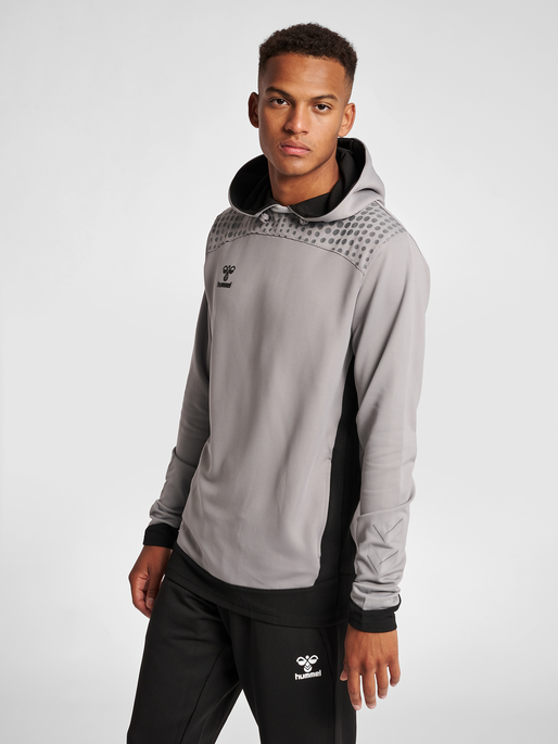 hmlLEAD POLY HOODIE, GREY MELANGE, model