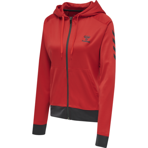 hmlACTION POLY ZIP HOODIE WOMAN, FLAME SCARLET/EBONY, packshot
