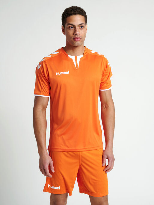 CORE SS POLY JERSEY, TANGERINE PR, model