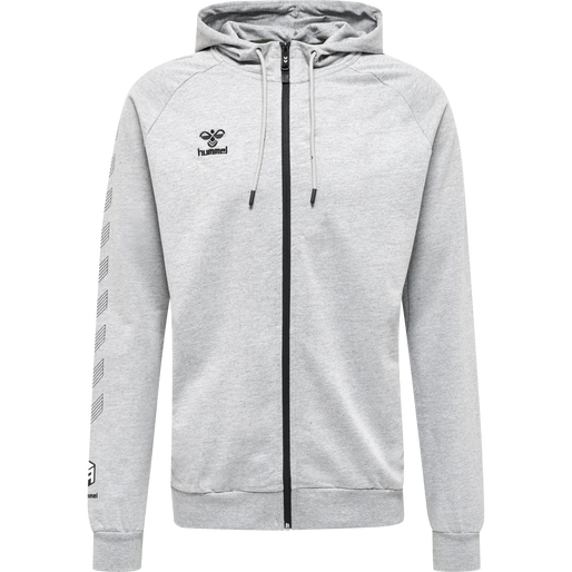 hmlMOVE GRID COTTON ZIP HOODIE, GREY MELANGE, packshot