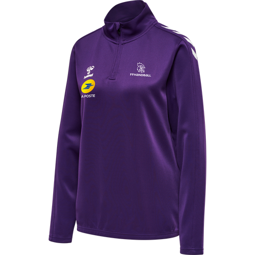 FFHB HALF ZIP PL SWEAT WOMAN, ACAI/WHITE, packshot