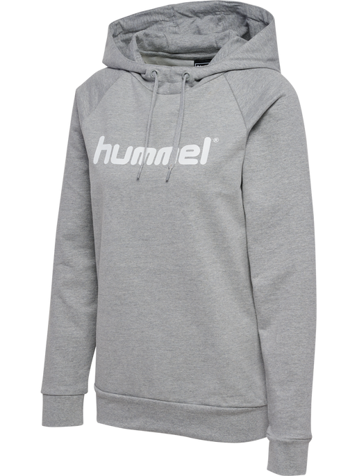 HUMMEL GO COTTON LOGO HOODIE WOMAN, GREY MELANGE, packshot