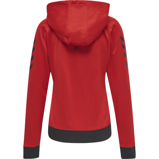 hmlACTION POLY ZIP HOODIE WOMAN, FLAME SCARLET/EBONY, packshot