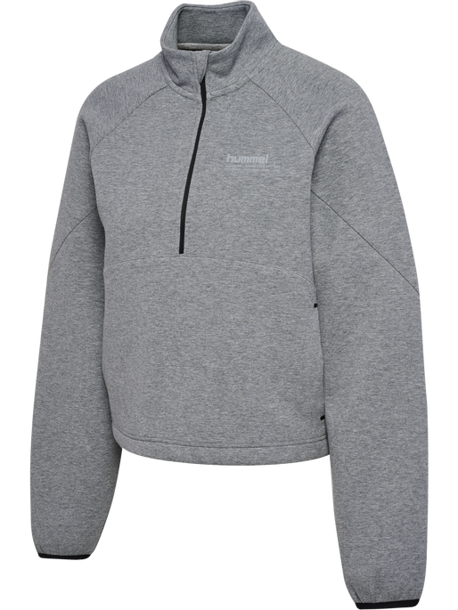 hmlTECH FLEECE WOMEN BOXY HALF ZIP, GREY MELANGE hmlTECH FLEECE WOMEN BOXY HALF ZIP, GREY MELANGE, packshot