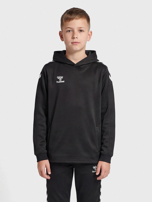 hmlCORE XK POLY KIDS SWEAT HOODIE, BLACK/BLACK, model