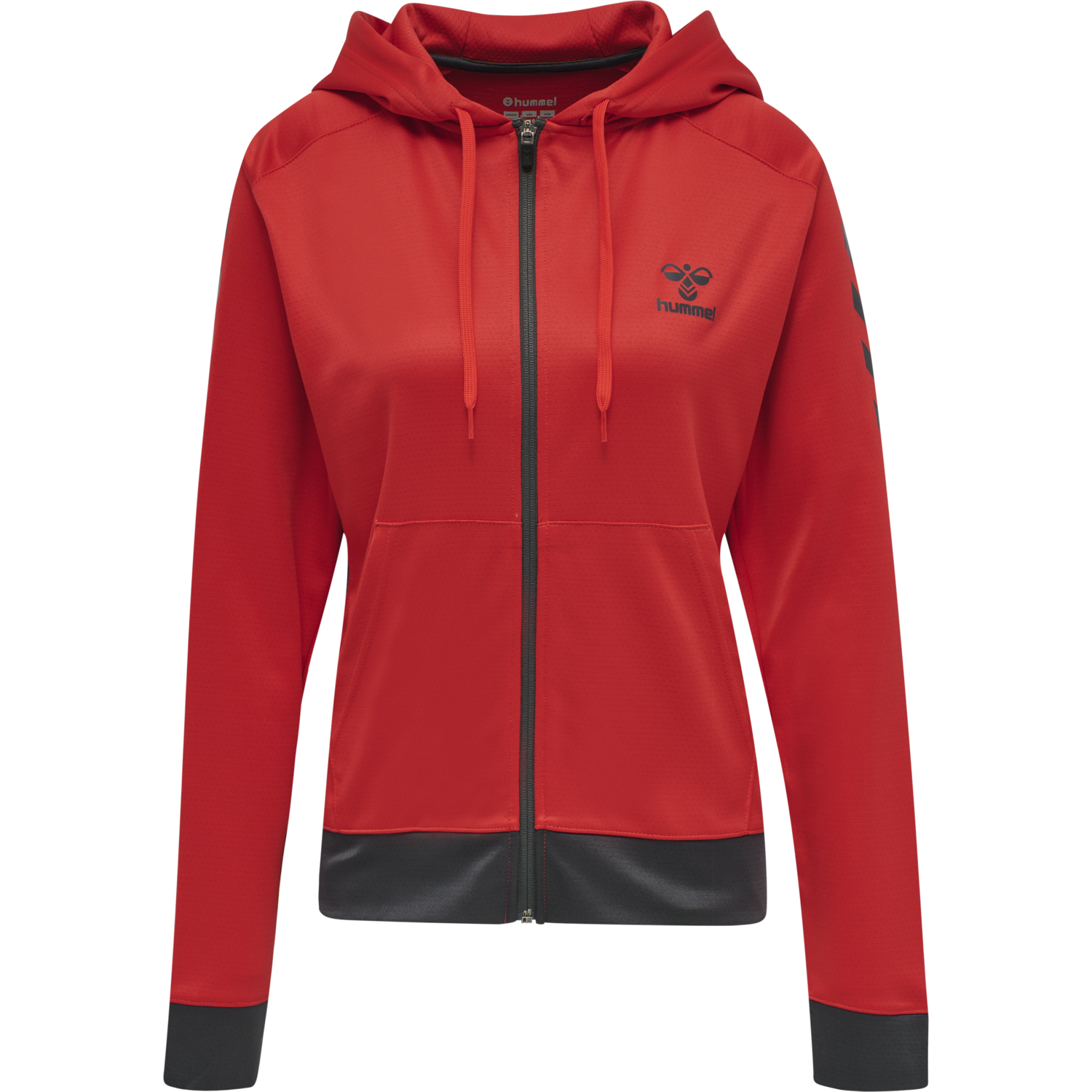 hmlACTION POLY ZIP HOODIE WOMAN, FLAME SCARLET/EBONY, packshot