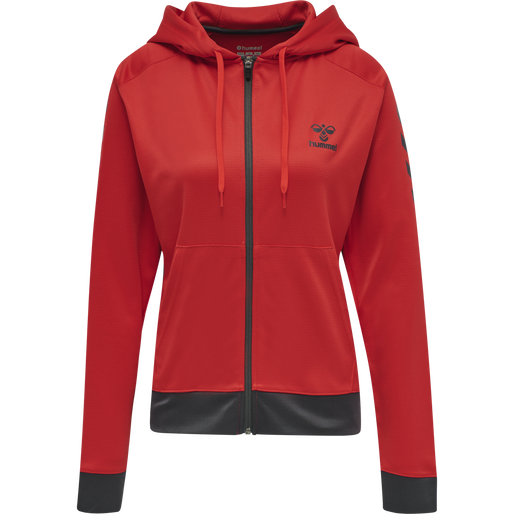 hmlACTION POLY ZIP HOODIE WOMAN, FLAME SCARLET/EBONY, packshot