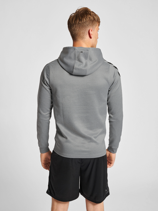 hmlCORE XK POLY SWEAT HOODIE, GREY MELANGE, model