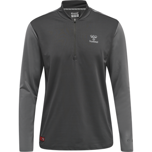 hmlPRO GRID HALF ZIP TRAINING L/S, FORGED IRON, packshot