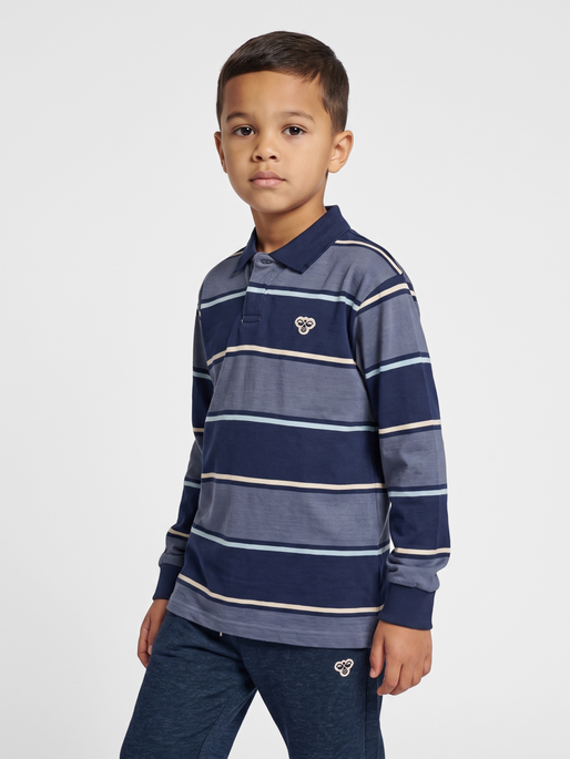hmlJR LOOSE STRIPED POLO L/S, DRESS BLUES, model