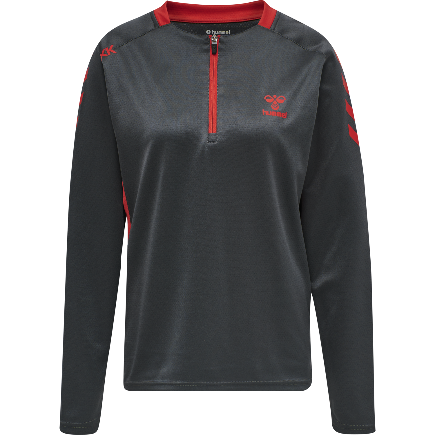 hmlACTION POLY HALF ZIP SWEAT WOMAN, EBONY/FLAME SCARLET, packshot