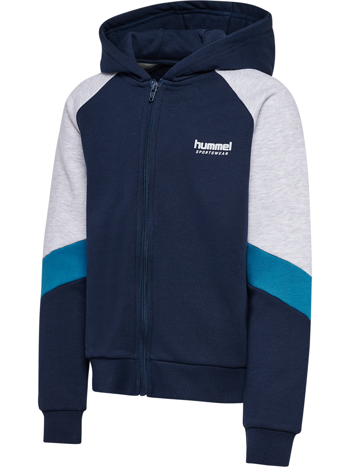 hmlJR LOOSE BLOCKED ZIP HOODIE, DRESS BLUES, packshot