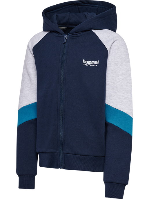 hmlJR LOOSE BLOCKED ZIP HOODIE, DRESS BLUES, packshot