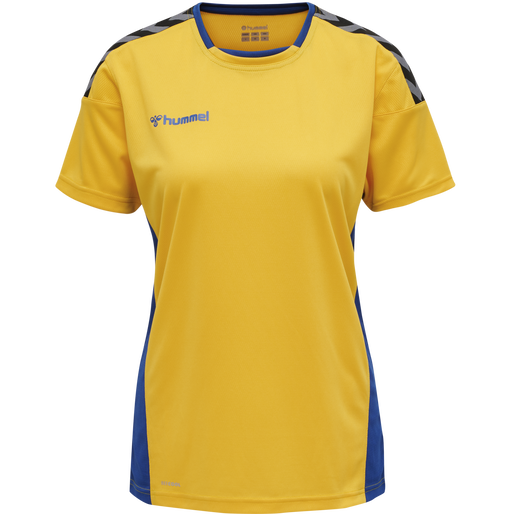 hmlAUTHENTIC POLY JERSEY WOMAN S/S, SPORTS YELLOW/TRUE BLUE, packshot