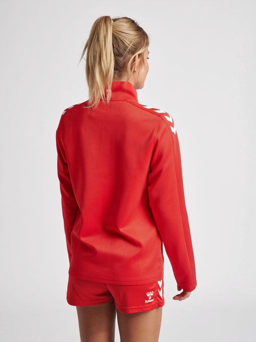 hmlCORE XK POLY ZIP SWEAT WOMAN, TRUE RED, model