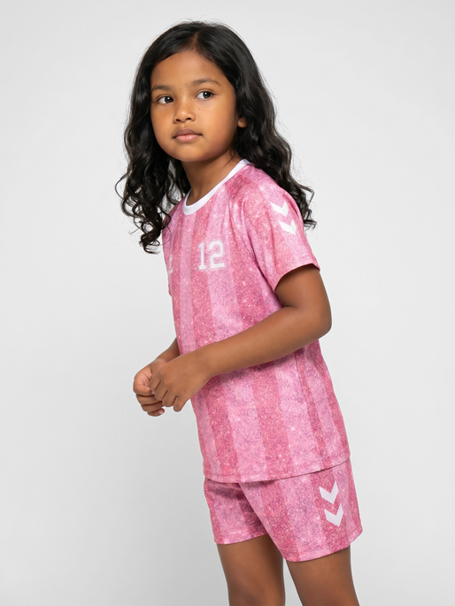 hmlSHIMMER T-SHIRT S/S, CHATEAU ROSE/BRIGHT WHITE, model