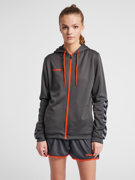 hmlAUTHENTIC POLY ZIP HOODIE WOMAN, ASPHALT, model