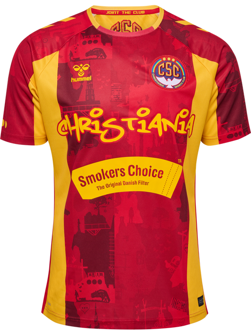 CSC 24/25 HOME JERSEY SS, TRUE RED/SPORTS YELLOW W/SPONS, packshot