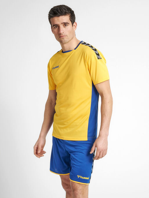 hmlAUTHENTIC POLY JERSEY S/S, SPORTS YELLOW/TRUE BLUE, model