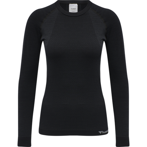 hmlCLEA SEAMLESS T-SHIRT L/S, BLACK MELANGE, packshot