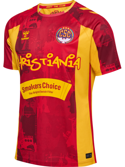 CSC 24/25 HOME JERSEY SS, TRUE RED/SPORTS YELLOW W/SPONS, packshot