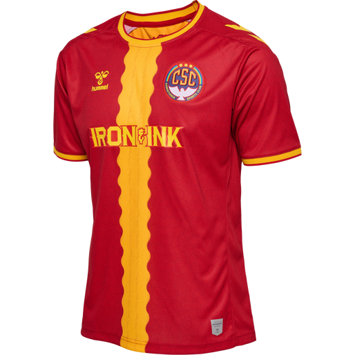 CSC 22/23 HOME JERSEY S/S, TRUE RED/SPORTS YELLOW W/SPONS, packshot