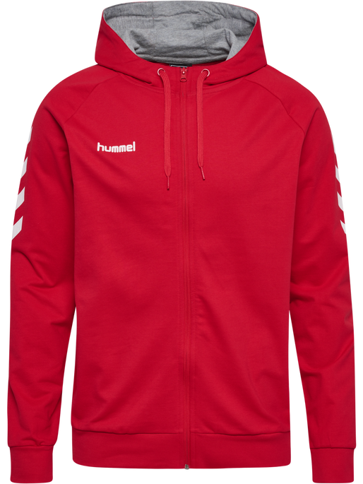 HUMMEL GO COTTON ZIP HOODIE, TRUE RED, packshot