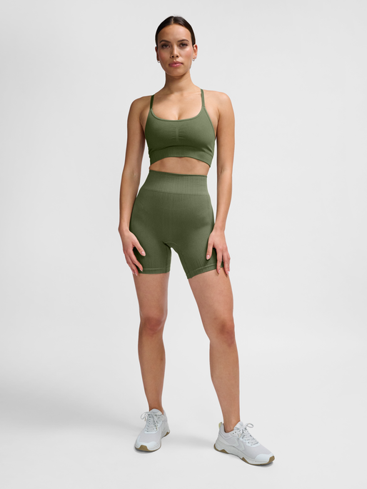 hummel MT DEFINE SEAML SCRUNCH SHORTS - DEEP LICHEN GREEN 