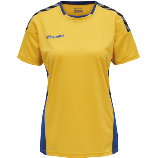 hmlAUTHENTIC POLY JERSEY WOMAN S/S, SPORTS YELLOW/TRUE BLUE, packshot