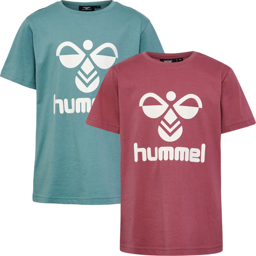 hmlTRES T-SHIRT S/S 2-PK, MINERAL BLUE/DECO ROSE hmlTRES T-SHIRT S/S 2-PK, MINERAL BLUE/DECO ROSE, packshot
