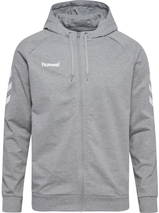 HMLGO COTTON ZIP HOODIE, GREY MELANGE, packshot