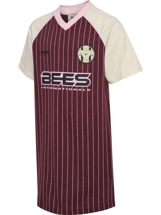 hmlJR LOOSE V-NECK BEES DRESS S/S, VINEYARD WINE, packshot
