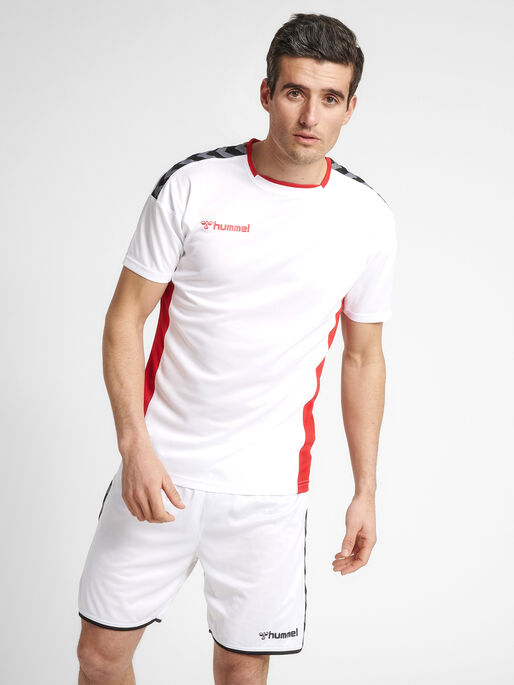 hmlAUTHENTIC POLY JERSEY S/S, WHITE/TRUE RED, model