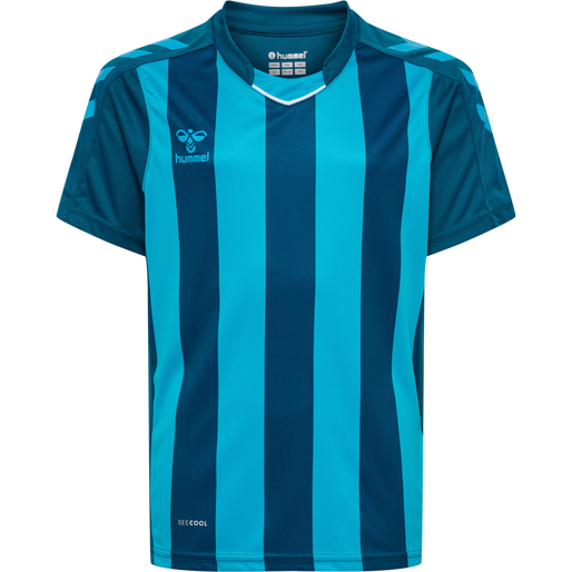 hmlCORE XK STRIPED JERSEY S/S KIDS, BLUE CORAL/BLUE DANUBE, packshot