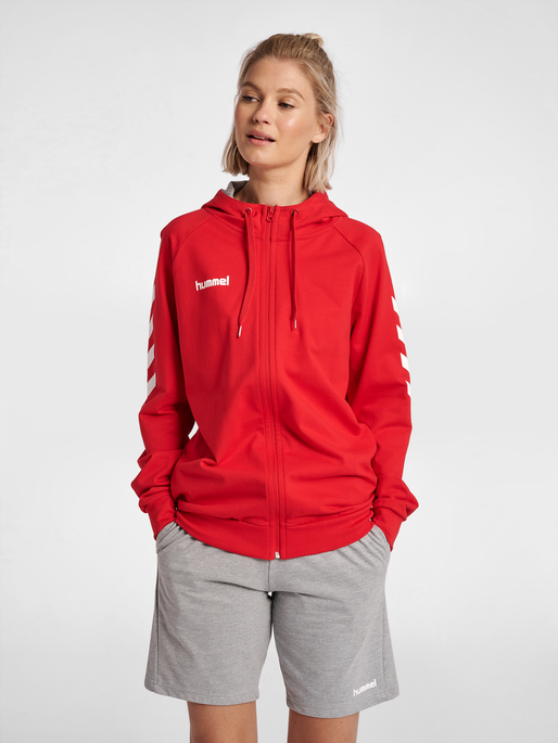 HUMMEL GO COTTON ZIP HOODIE WOMAN, TRUE RED, model