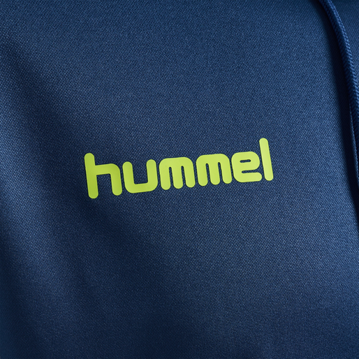 hmlPROMO POLY HOODIE, DARK DENIM/LIME PUNCH, packshot