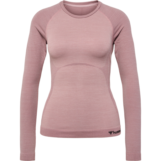 hmlCLEA SEAMLESS TIGHT T-SHIRT L/S, WOODROSE/ROSE TAUPE MELANGE, packshot