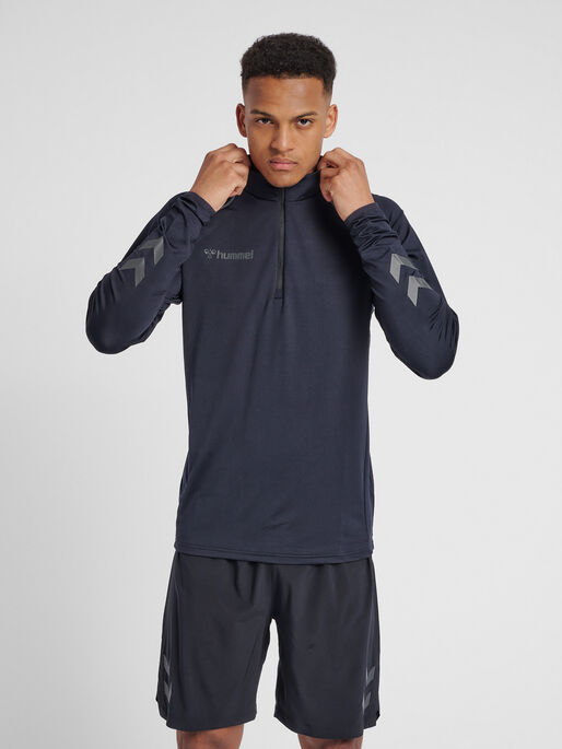 hmlAUTHENTIC PRO HALF ZIP SWEAT, ANTHRACITE, model