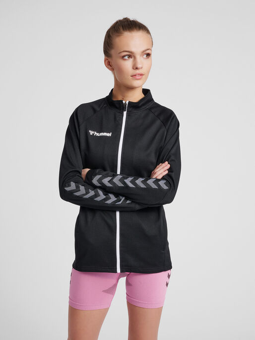hmlAUTHENTIC HALF ZIP SWEATSHIRT WOMAN, BLACK, model