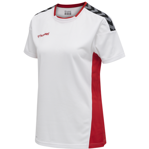 hmlAUTHENTIC POLY JERSEY WOMAN S/S, WHITE/TRUE RED, packshot