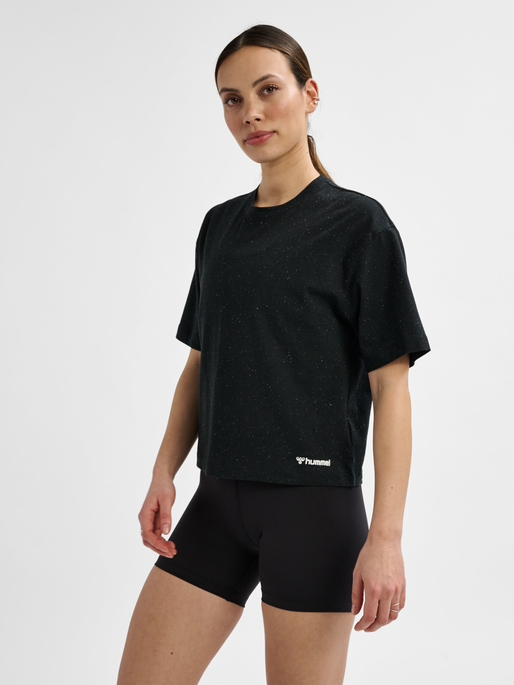 hummel MT ULTRA BOXY SHORT T-SHIRT - BLACK/MULTI COLOUR MELANGE 