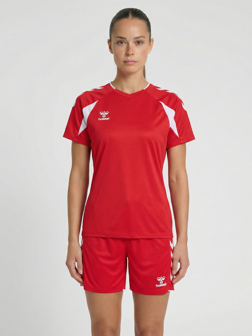 hmlCORE 2.0 JERSEY S/S WOMAN, TRUE RED/WHITE, model