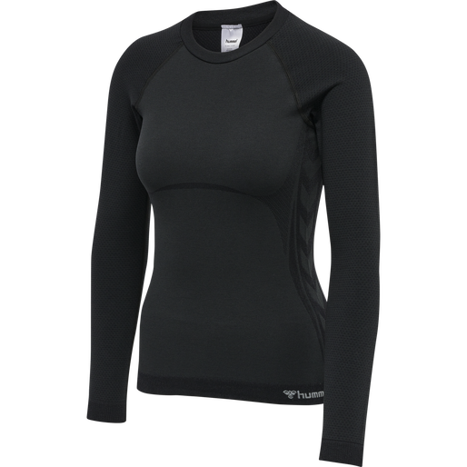 hmlCLEA SEAMLESS TIGHT T-SHIRT L/S, BLACK MELANGE, packshot