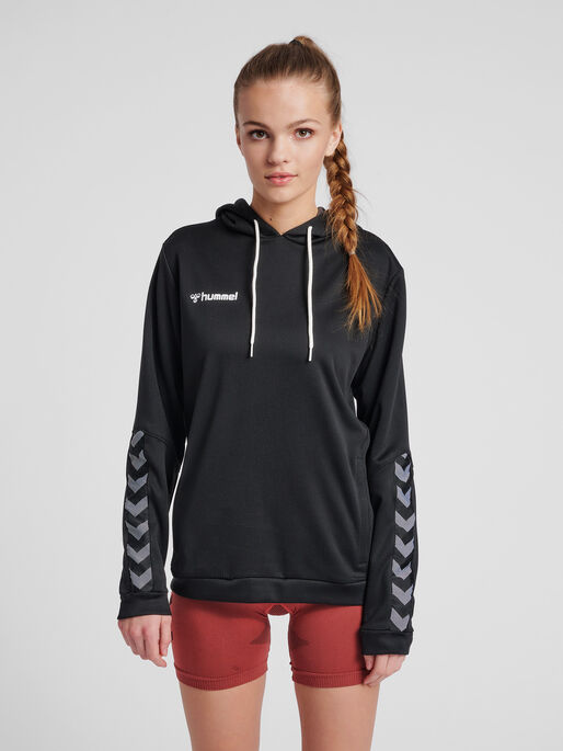 hmlAUTHENTIC POLY HOODIE WOMAN, BLACK/WHITE, model