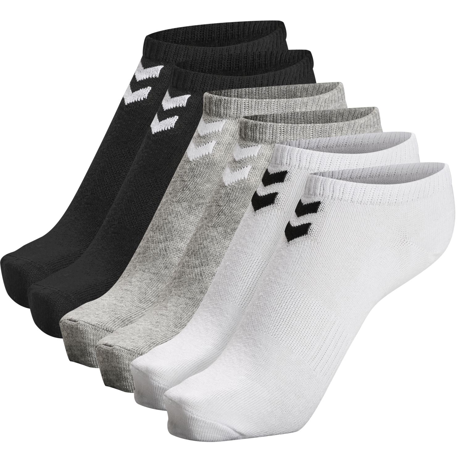 hmlCHEVRON 6-PACK ANKLE SOCKS, BLACK/WHITE/GREY, packshot