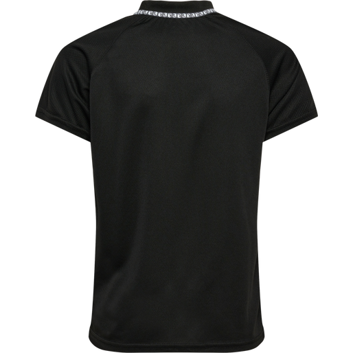 hmlONGRID POLY JERSEY S/S KIDS, JET BLACK/FORGED IRON, packshot