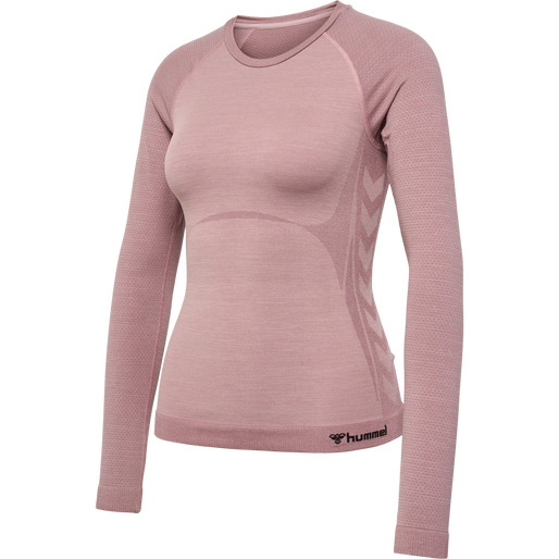 hmlCLEA SEAMLESS TIGHT T-SHIRT L/S, WOODROSE/ROSE TAUPE MELANGE, packshot