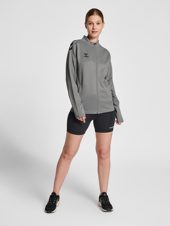 hmlCORE XK POLY ZIP SWEAT WOMAN, GREY MELANGE, model