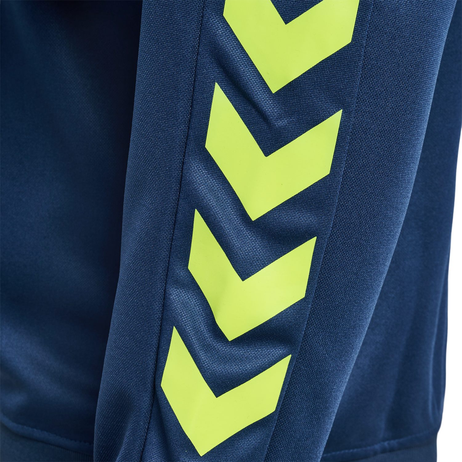 hmlPROMO POLY HOODIE, DARK DENIM/LIME PUNCH, packshot