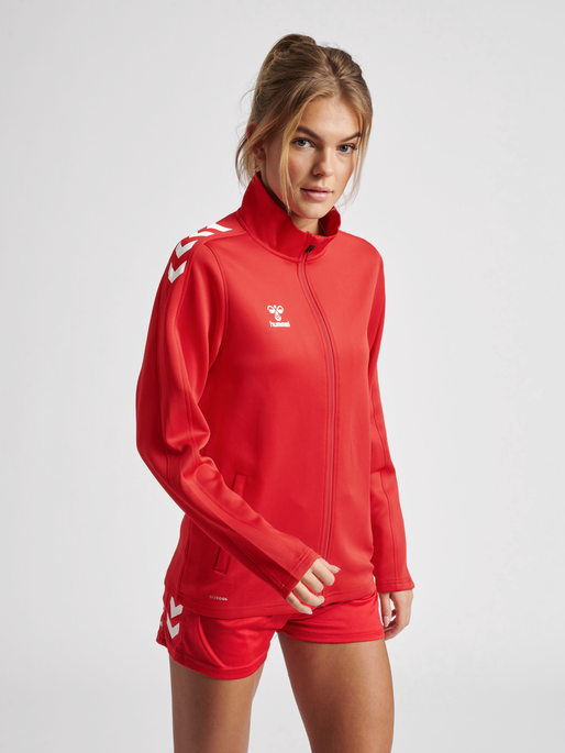 hmlCORE XK POLY ZIP SWEAT WOMAN, TRUE RED, model